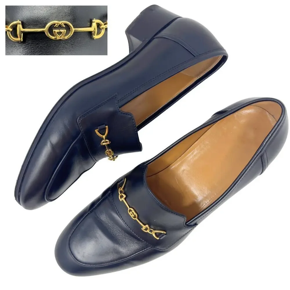 Gucci Jakarta Loafers Interlocking GG Logo Gold Horsebit Black Calfskin Leather